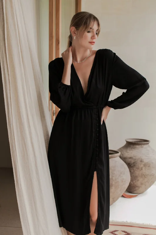 Midi Dresses with Elegant Draped Designs-Greta Long Sleeve Midi Dress