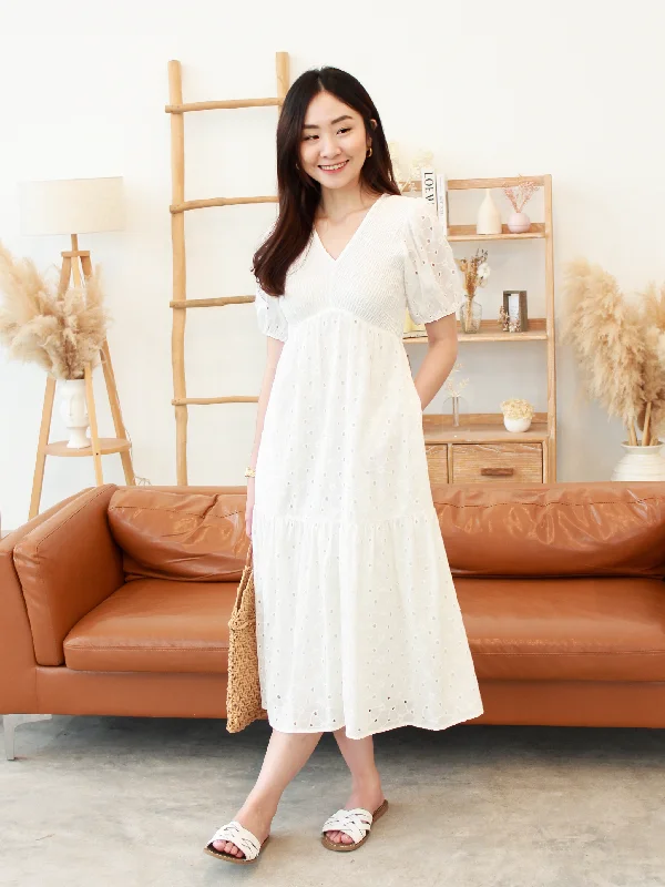 Midi Dresses for Trendy Weekend Wear-Lianne Eyelet Midi in White