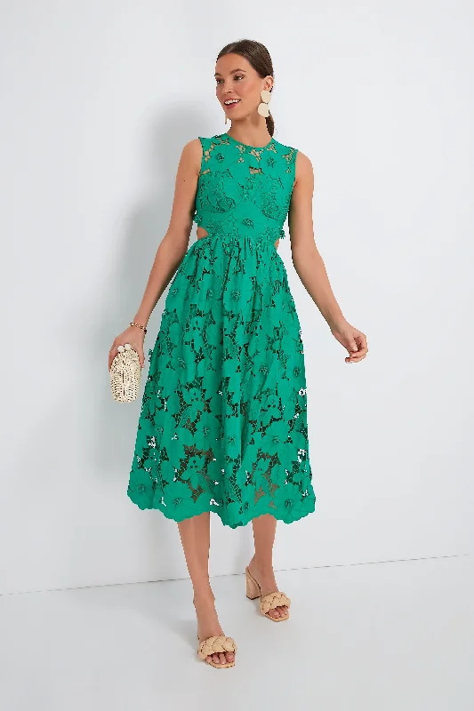 Midi Dresses for Comfortable Fall Wear-Green 3D Cotton Lace Midi Dress