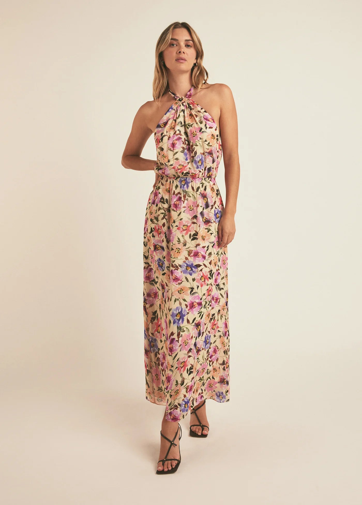 Midi Dresses with Pleated Skirt for Added Style-FLORAL HALTER MIDI DRESS