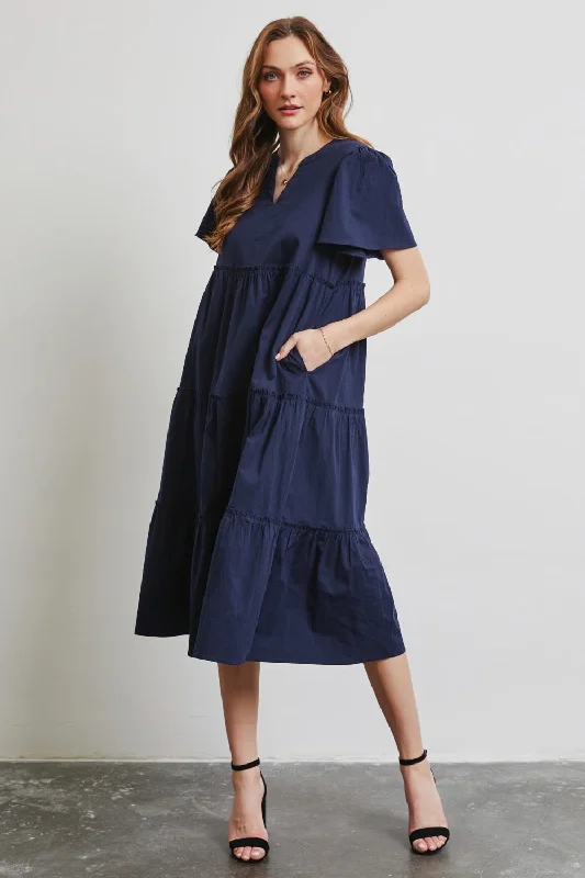 Midi Dresses for Spring Fashion Shows-HEYSON Cotton Poplin Ruffled Tiered Midi Dress