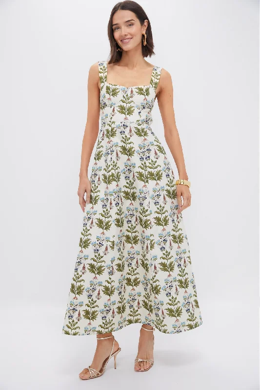 Midi Dresses for Office Gatherings in Spring-Ivory Persian Botanic Azzurra Midi Dress