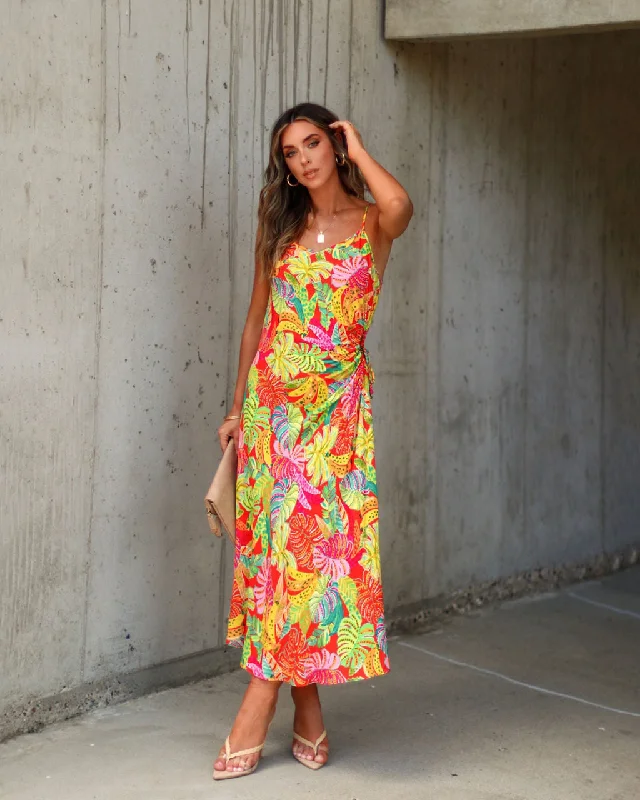 Midi Dresses with Ruching for a Sleek Look-Eliana Cutout Tropical Slip Midi Dress