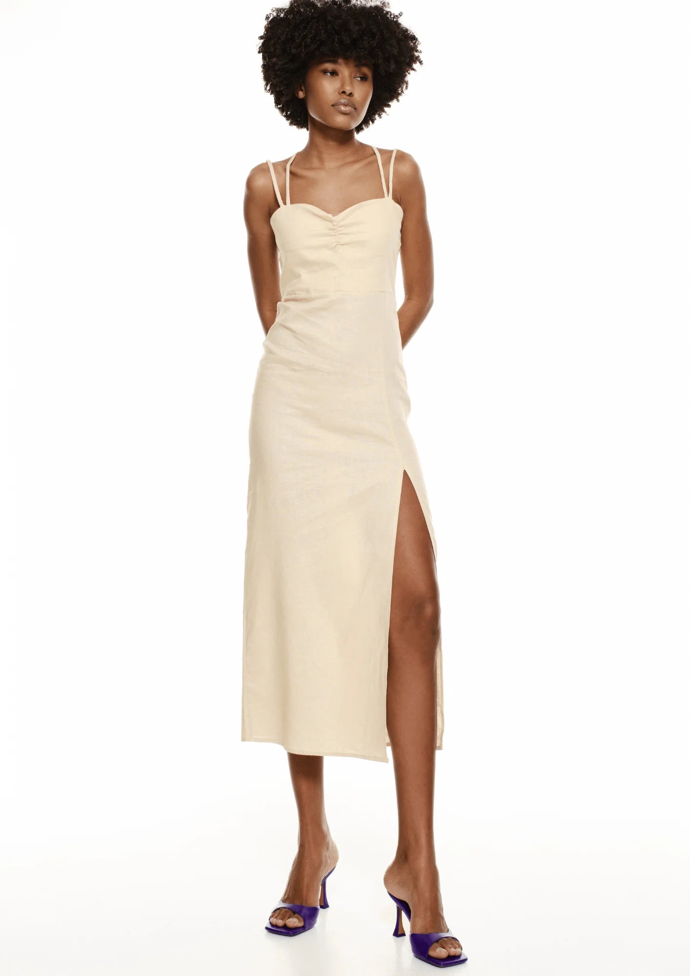 Midi Dresses for Stylish Day Trips in Spring-BEIGE LINEN MIDI DRESS