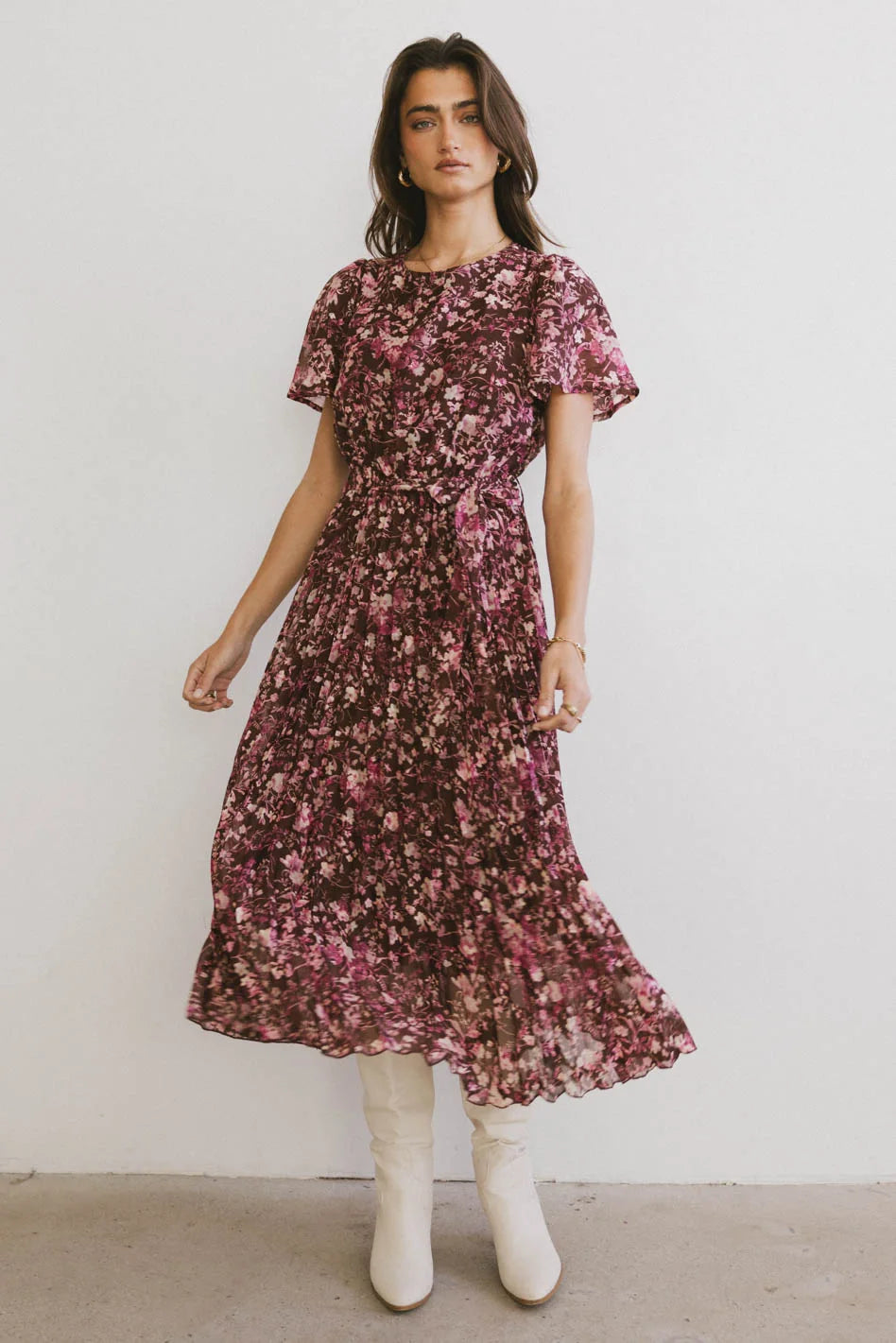 Midi Dresses with Vivid Colors for Summer Gatherings-Mary Anne Floral Midi Dress in Brown