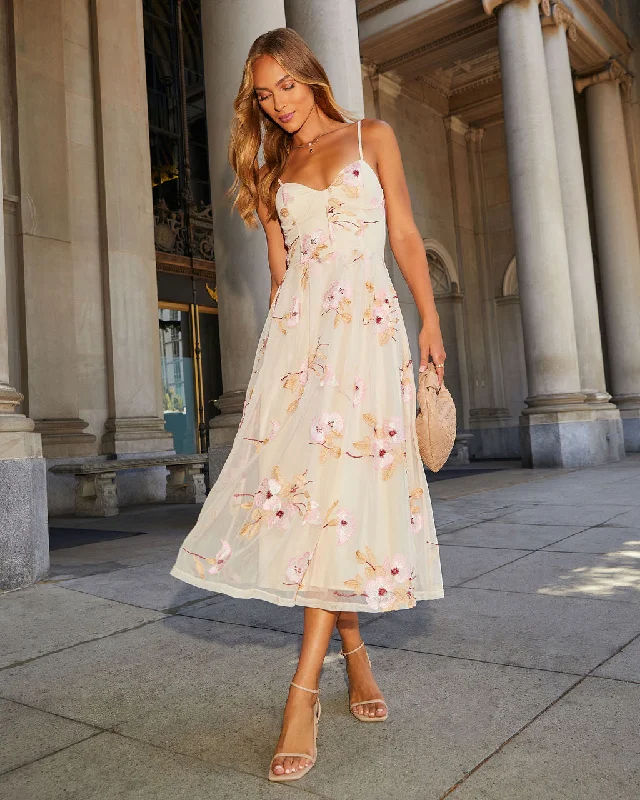 Midi Dresses with Structured Designs for Winter-Darling Daisy Embroidered Floral Midi Dress