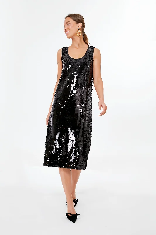 Midi Dresses with Wrap Waist for a Feminine Touch-Black Sequin Edie Midi Scoop Dress