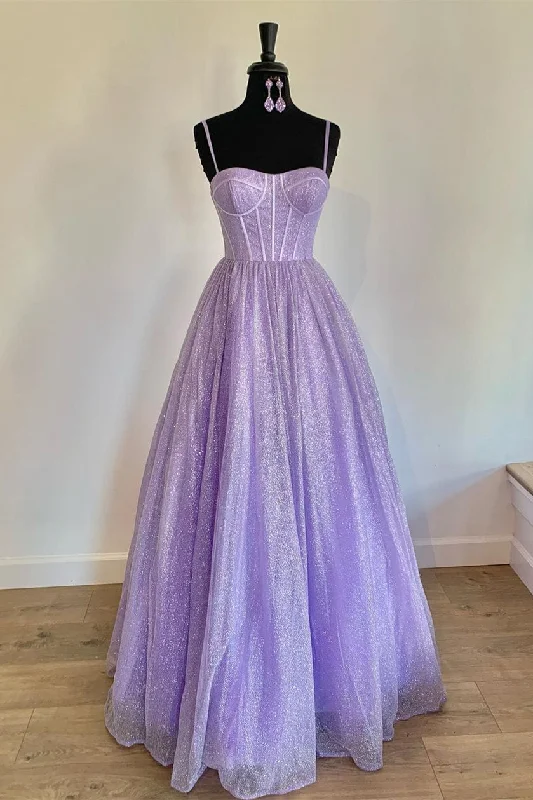 Evening Dress with Back Drapes and Lace-A-Line Lavender/Light Blue/Pink Straps Long Formal Dress Charming Prom Dress C2271