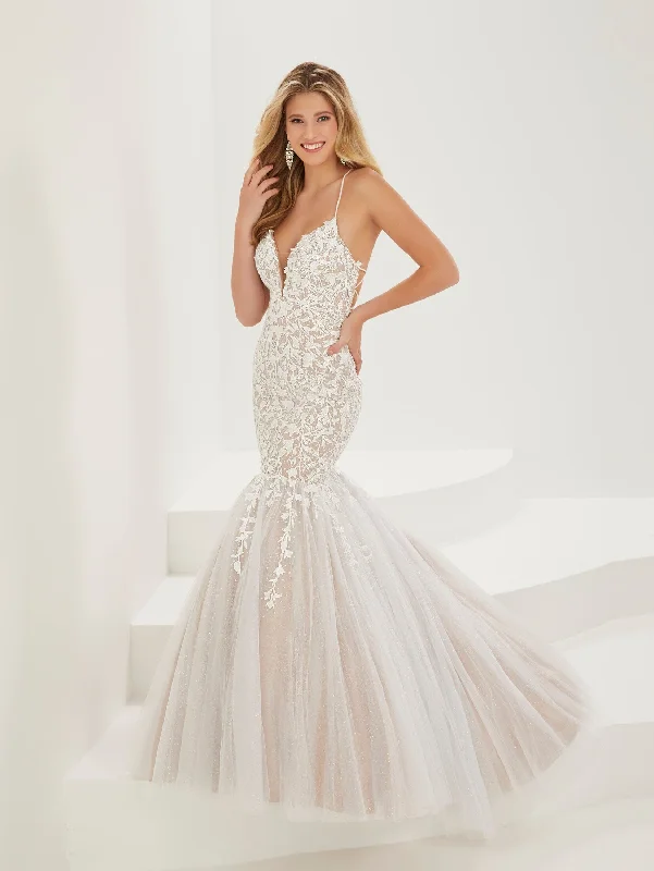 Evening Dress with Beads and Mesh Bodice-Applique Sleeveless Mermaid Dress by Tiffany Designs 16943