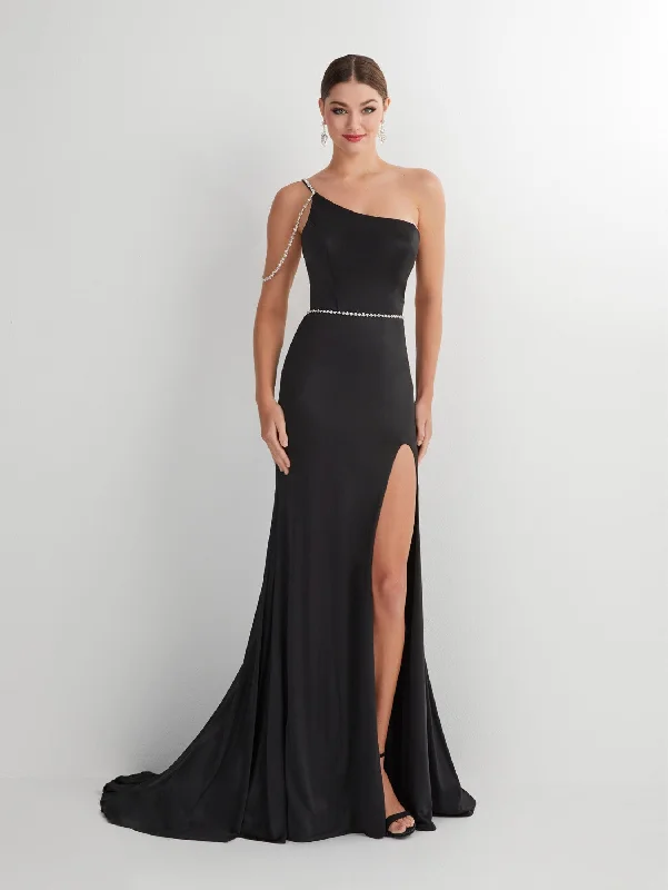 Evening Dress for Fashion-forward Party-Beaded Jersey One Shoulder Slit Gown by Studio 17 12887