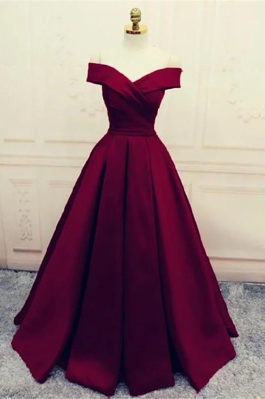 Evening Dress with Tulle and Lace-Burgundy prom dress,off the shoulder evening dress,formal gown long  C2015