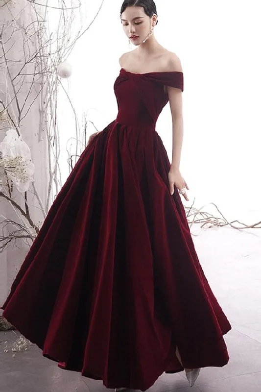 Evening Dress with Satin Overlay-Burgundy velvet prom dress burgundy evening dress C1870