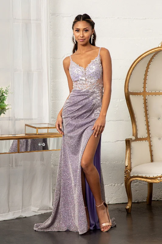 Evening Dress for Exclusive Soiree-Fitted Long Glitter Slit Dress by Elizabeth K GL3030