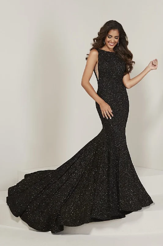 Evening Dress with Crystal Bodice and Tulle-Glitter Jersey Sleeveless Mermaid Gown by Tiffany Designs 16368