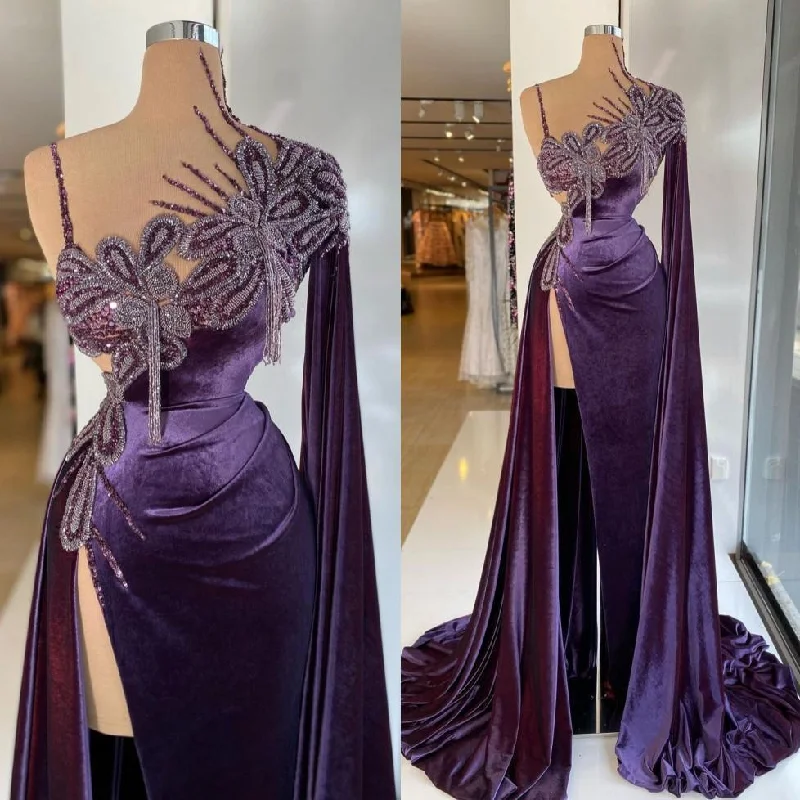 Evening Dress with Peplum Skirt-Gorgeous Purple Long Prom Dress With Split C2316