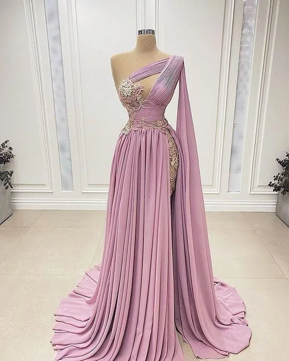 Evening Dress with Beaded Straps and Train-Lace Evening Dress Long Formal Dress Prom Dress C2317