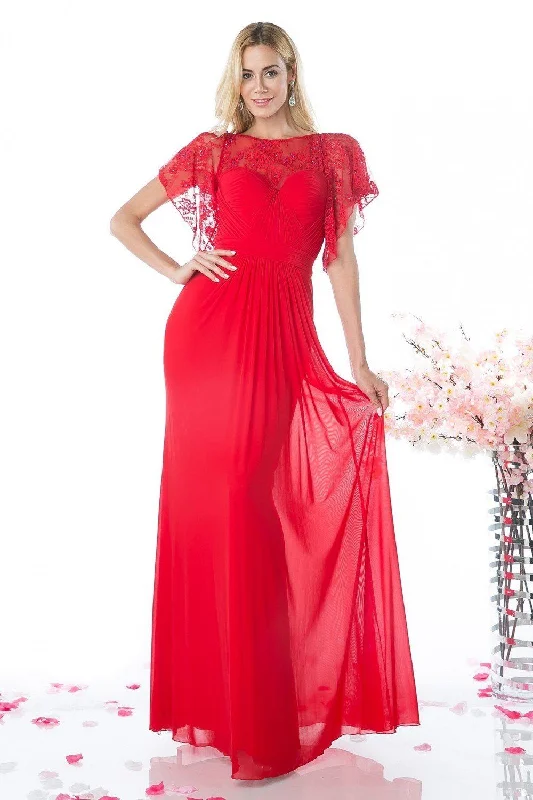 Evening Dress with Beaded Chiffon Skirt-Lace Tulle Sheath Gown by Cinderella Divine CD494