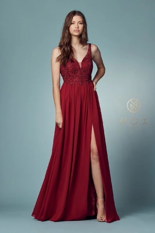 Evening Dress for Formal Occasion-Embroidered Bodice A-line Gown by Nox Anabel Y299