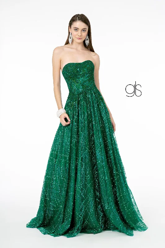 Evening Dress with Layered Silk-Long A-Line Strapless Glitter Dress by Elizabeth K GL2921