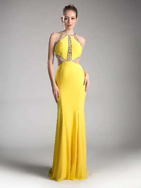 Evening Dress for Christmas Party-Long Fitted Dress with Cut Outs by Cinderella Divine 62139