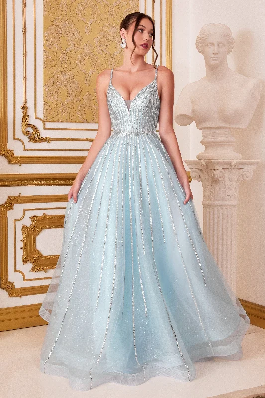 Evening Dress with Beaded Bodice and Satin-Long Beaded Tulle Dress by Cinderella Divine CD940