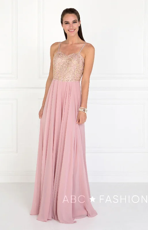 Evening Dress with Dramatic Velvet Hem-Long Embellished Sweetheart Chiffon Dress by Elizabeth K GL1571