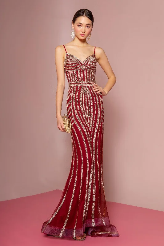 Evening Dress for Formal Affair-Long Jeweled Mermaid Dress with Open Back by Elizabeth K GL1543