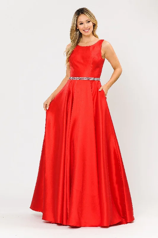 Evening Dress with Soft Silk Layers-Long Sleeveless Mikado Dress by Poly USA 8678