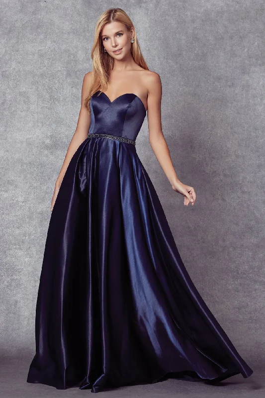 Evening Dress with Embroidered Crystal Skirt-Long Strapless Satin Dress by Juliet 688