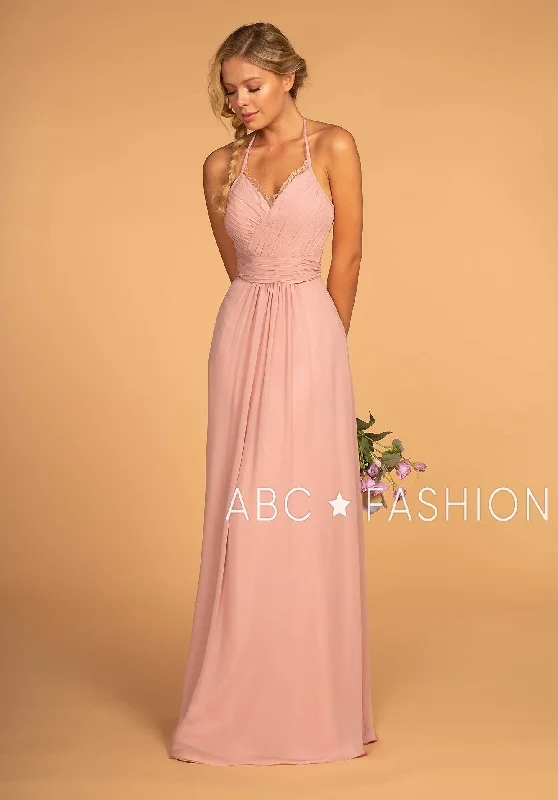 Evening Dress for Wedding Reception-Long V-Neck Pleated Dress with Lace Details by Elizabeth K GL2606