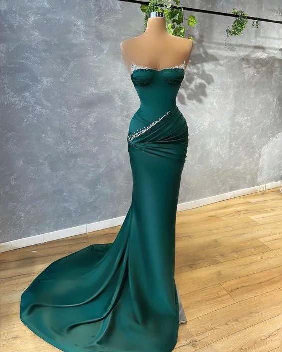 Evening Dress with Silk Layers and Beads-Mermaid Beading long Evening Prom Dress C2143