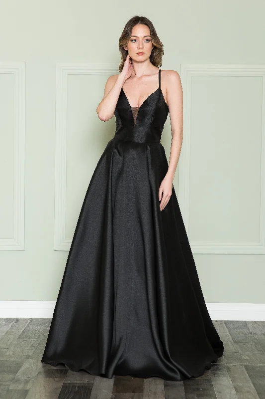 Evening Dress for Formal Gathering-Mikado Gown with Lace Back by Poly USA 8762