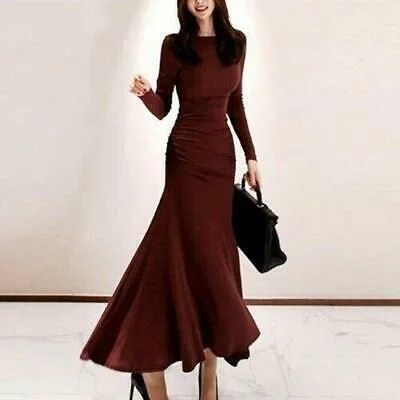 Evening Dress with Glittery Skirt-New Style Fashion Waist Pleated Temperament Goddess Fan Fishtail Dress Simple Prom Dress C2052