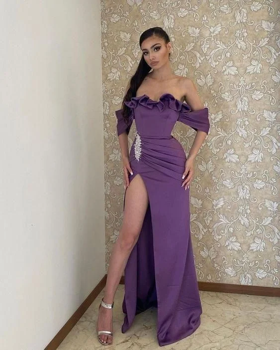 Evening Dress with Glittering Top-Purple long evening dress Prom Dress C2328