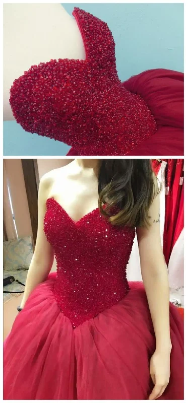 Evening Dress for Wedding Guest-Red Ball Gown Prom Dress,Sleeveless Prom Dress,Sexy Quinceanera Dresse C2359