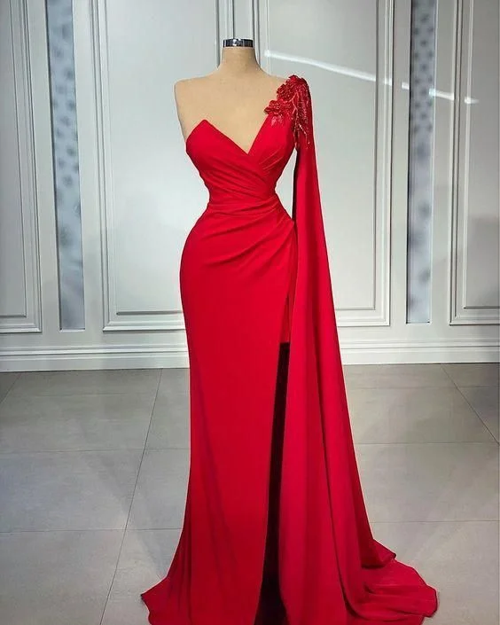 Evening Dress with Ribbon Detail-Red Floor Length Women Prom Dress Evening Gowns C1813