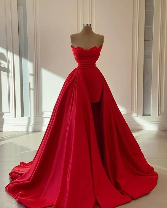 Evening Dress with Lace-Up Back-Red prom dress Evening Gown Pageant Dress C1301