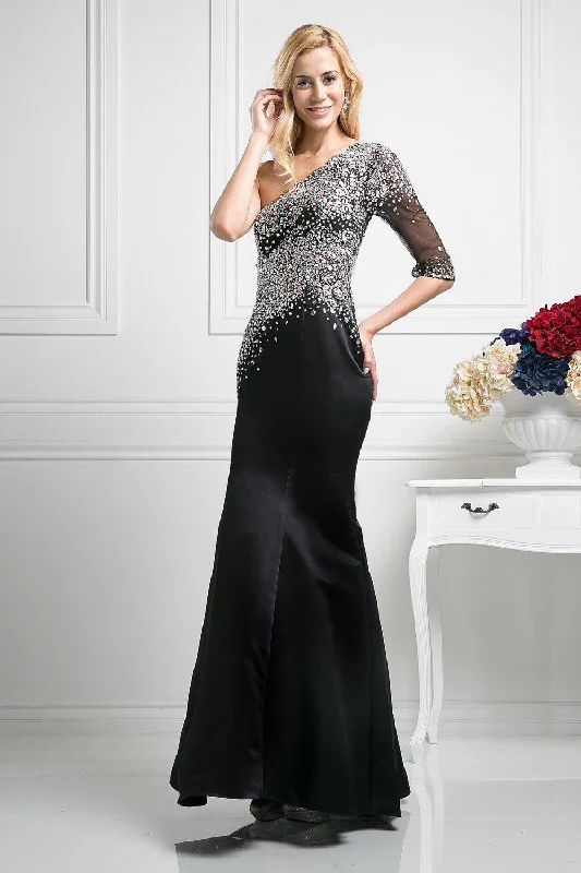 Evening Dress for VIP Gala Event-Sequined Asymmetric Trumpet Dress by Cinderella Divine 8789