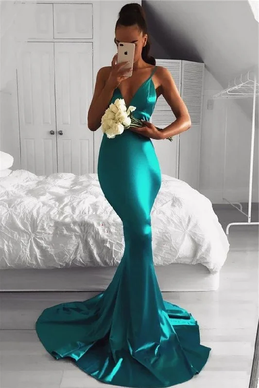 Elegant Evening Dress for Prom-Sexy Jade Mermaid Sweetheart Elastic Satin Backless Long Prom Dresses C304