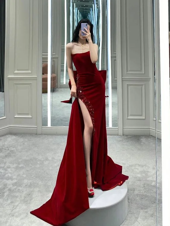 Evening Dress for VIP Event-Sexy Mermaid Prom Dress With Hight Split C2105