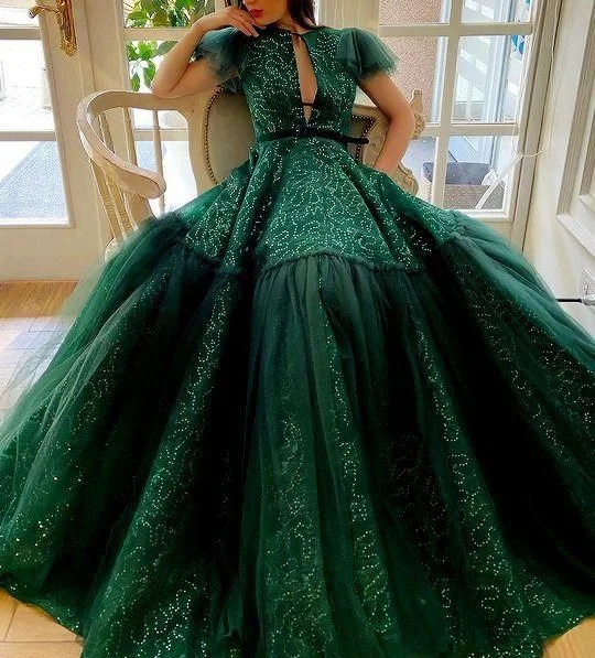 Evening Dress with Beads and Mesh Bodice-Sexy Prom Dress, Green Long Prom Dresses C510