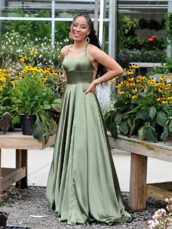 Evening Dress for Garden Party-Simple green satin long prom dress, green evening dress C2325