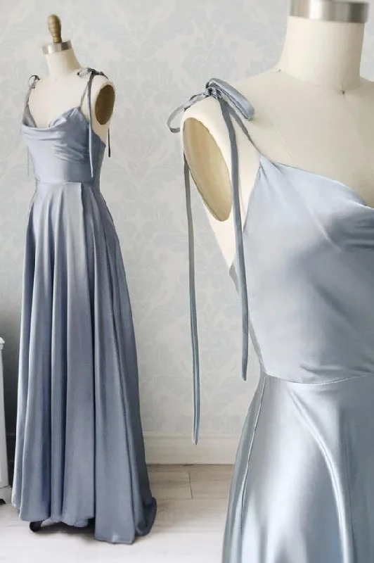 Evening Dress with Open Side-Simple satin long A line prom dress evening dress  C1284