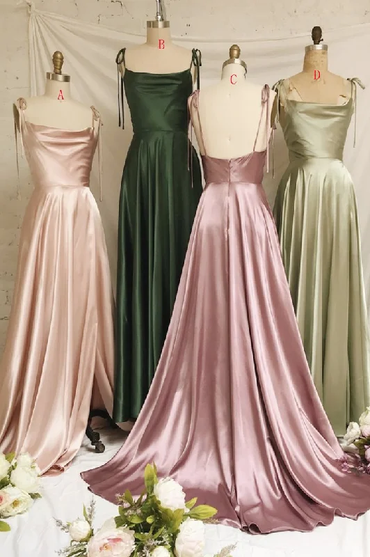 Evening Dress with Flared Skirt-Simple satin long A line prom dress evening dress C1320