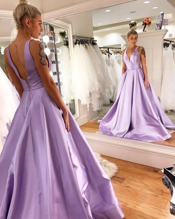 Evening Dress with Beaded Bodice and Sleeves-Simply Lavender Long Prom Dress Graduation Dress C380