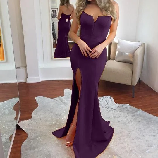 Evening Dress for Luxury Cocktail Party-Slash Neck Backless Mermaid Split Front Sweep Prom Dress C2291