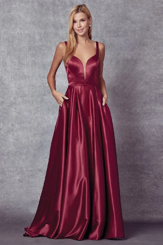 Evening Dress with Crystal-Embellished Skirt-Sleeveless V-Neck Bow Back Gown by Juliet 691