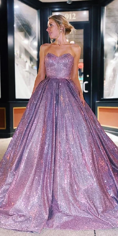 Evening Dress for Fashion Gala-Sweetheart Purple Ball gown Sparkly Prom Dress C1208