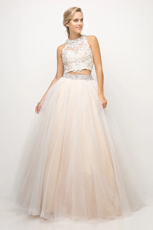 Evening Dress with Layered Lace and Beads-Beaded Lace Two-Piece Ball Gown by Cinderella Divine UM078