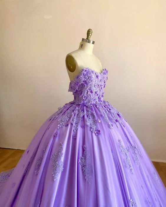 Evening Dress with Crystal-Skirt and Satin-Unique A-line Prom Dress Fashion Formal DressPruple Ball Gown With Appliques C2443